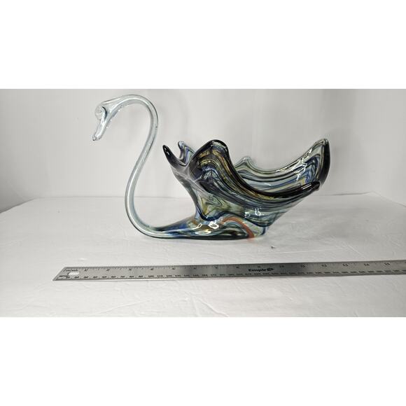 Vintage Large Hand Blown Glass Multi-Colored Swan Bowl Centerpiece 12" - Picture 6 of 8